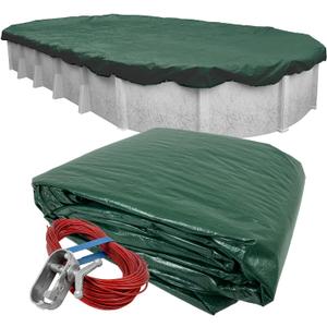 Robelle 12 x 21 ft Heavy Duty Dura-Guard Oval Cover for Above Ground Pools Green Pool Cover, 4 ft Overlap (16 x 25ft Cover Size), Solid 8 x 8 Scrim, 2.36 oz/yd2, Style: 321221-4A