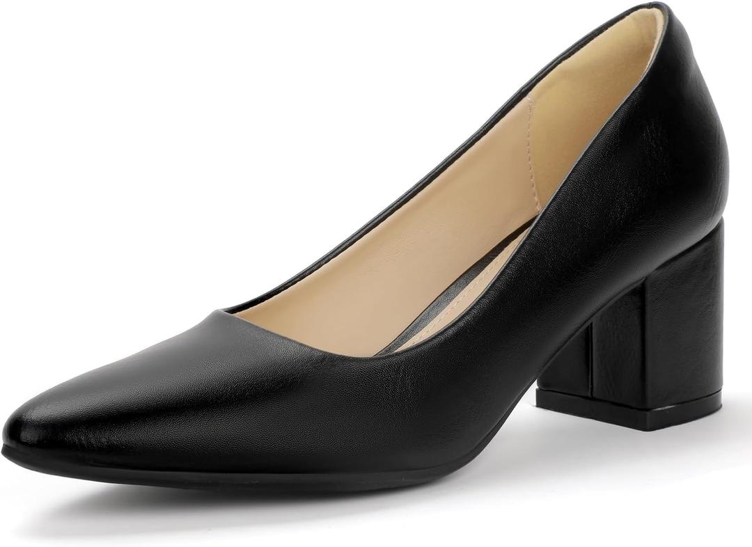 IDIFU Women's Pumps Closed Toe Low Chunky Block Heels Dress Shoes for Women Office Work Business Wedding Prom Shoes Trendy Comfortable Pointed Toe Short Thick Heels Pumps, 7.5, Black