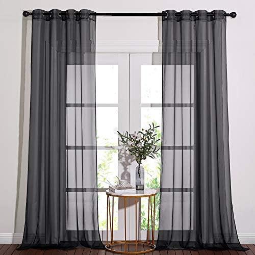 NICETOWN Living Room Sheer Curtains 108 inch Long, Eyelet Top Voile Textured Hazy Sheer Draperies Privacy with Light Penetration for Villa, W54 by L108 inches, 2 Panels, Black
