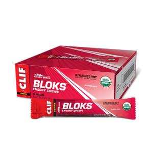 CLIF BLOKS - Strawberry Flavor - Energy Chews - Non-GMO - Plant Based - Fast Fuel for Cycling and Running - Quick Carbohydrates and Electrolytes - 2.12 oz. (18 Count) (BB: November 20, 2026)