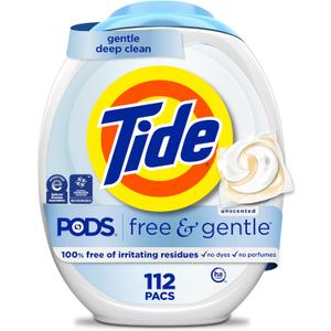 Tide PODS Free & Gentle Laundry Detergent Soap Pacs, 112 Count, Tide PODS Laundry Detergent, Laundry Detergent Pacs, Laundry PODS Detergent
