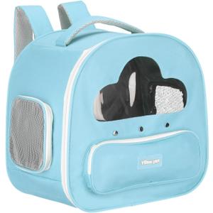 Cat Backpack Carrier, Large Space & Breathable, Pet Hiking Travel Backpack for Cats or Small Dogs Puppies, Intended for Hiking/Camping/Traveling (Blue, 15"x10"x15")