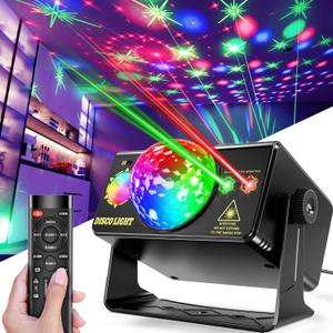 Party Lights DJ Disco Ball & LED Stage Strobe Light with Sound-Activated 10ft USB-C Cable,Remote,Disco Lights for Parties Indoor Use,Birthday,Dance,Clubs,Bar,Living Room,Weddings, Holidays Decor