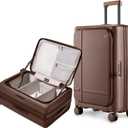 NINETYGO Medium Checked Luggage 25 Inch, Flat Top Opening Check In Luggage with Cup Holder, Expandable, Coffee-Infused PC Hard Shell, Eco-Friendly, TSA Lock, 360 Spinner Wheels (Latte)