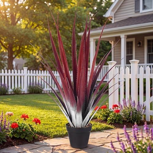 Giegxin 1 Pc 26 Inch Artificial Red Aloe Vera Plant in Pot | Realistic Faux Agave Greenery, UV-Resistant Design, Indoor and Outdoor Decor