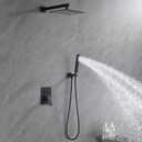 INAGE 10 Inch Shower Faucets Sets, Matte Black Shower System with Push Button Diverter, Shower Fixtures Rain Shower Head and Handheld, Shower Combo Set Rough-in Valve and Trim Kit - IN91165B