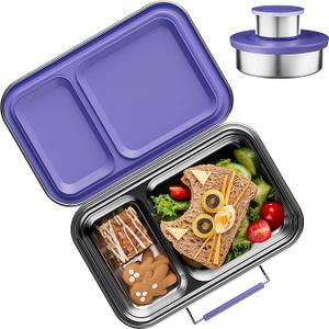 Stainless Steel Lunch Box for Kids, Leak Proof Bento Lunch Box BPA Free 304 Stainless Steel Bento Box Stainless Bento Box with Containers for School and Office(Purple)