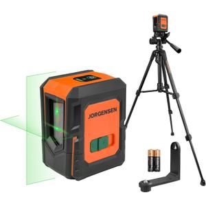 JORGENSEN Laser Level with Tripod, 100 FT Dual Modules Self Leveling Cross Line Laser Leveler Tool with 360 Magnetic Base, Green Laser Level for Picture Hanging, Tile, Home Renovation, Indoor Project