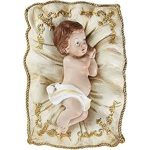 Infant Jesus Paired with White Pillow Resin Christmas Figurine, 5 Inches