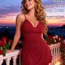 Girece Nightgowns for Women Sexy Ruched Chemise Lingerie Side Slits Lace Trim Sleep Dress for Date Night or Sleeping (Red, L)