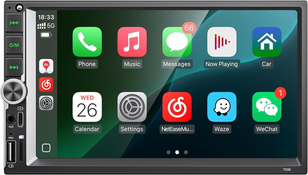 [Ready for IOS26] 7" Wireless Apple CarPlay & Android Auto Double Din Car Stereo - 240W High-Power Sound, Touchscreen Bluetooth Receiver with USB-C/AUX/TF Ports, RDS/FM/AM Radio, MirrorLink HD Display