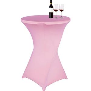 Deisy Dee 32" x 43" Cocktail Spandex Stretch Round Tablecloth Table Cover for Wedding Party Decoration (Pink)