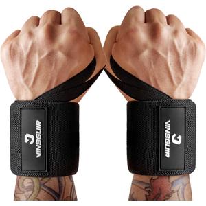 VINSGUIR 21'' Elastic Wrist Wraps for Weightlifting and Working Out(USPA Approved), Breathable Gym Wrist Sraps for Weightlifting with Thumb Loop and Left/Right Tabs, Wrist Brace for Wrist Support and Protection, Men and Women (Pair)