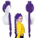 BERON Girls Purple Long Braided Wig Girl Long Straight Braids Wigs for Costume Cosplay Party