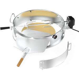 onlyfire Stainless Steel Multi-purpose Rotisserie and Pizza Combo Kit for Weber 22-Inch Kettle Charcoal Grills - Include Pizza Peel and Pizza Stone