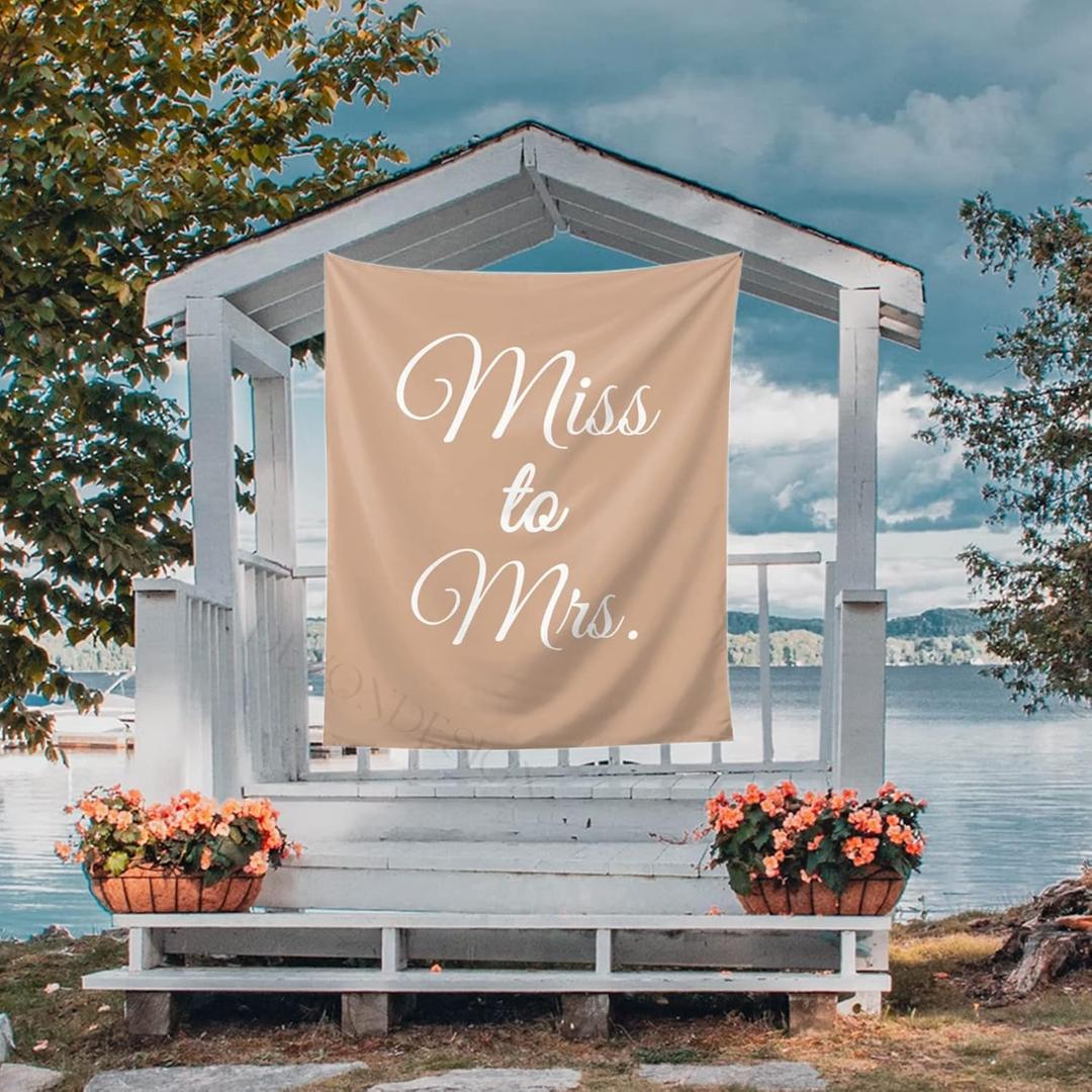 Miss to Mrs Backdrop, Miss to Mrs Sign, Miss to Mrs Tapestry, Miss to Mrs Banner, Future Mrs Backdrop, 60" x 80" Taupe Bridal Shower Backdrop for Photos, Reception - Boho Bridal Shower Decorations