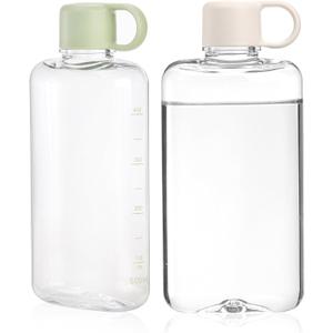 ZEAYEA 2 Pack Portable Flat Water Bottles, 17 oz BPA Free Slim Drinking Bottle, Plastic Travel Water Bottles for Outdoor Sports, Camping, Fitness