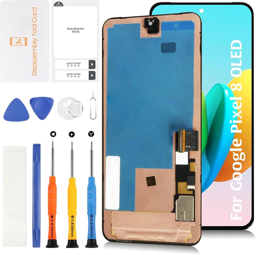 for Google Pixel 8 6.1" Screen Replacement with Frame (Fingerprint Cable Transfer Required) Aftermarket OLED LCD Display Screen Replacement Touch Digitizer Assembly (Not Original OLED)