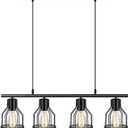 4-Light Farmhouse Black Kitchen Island Lighting - Adjustable Rods Industrial Rustic Pendant Light Fixture - Black Iron Retro Linear Chandelier - Ideal Compatible with Kitchen Island, Dining Room Pend