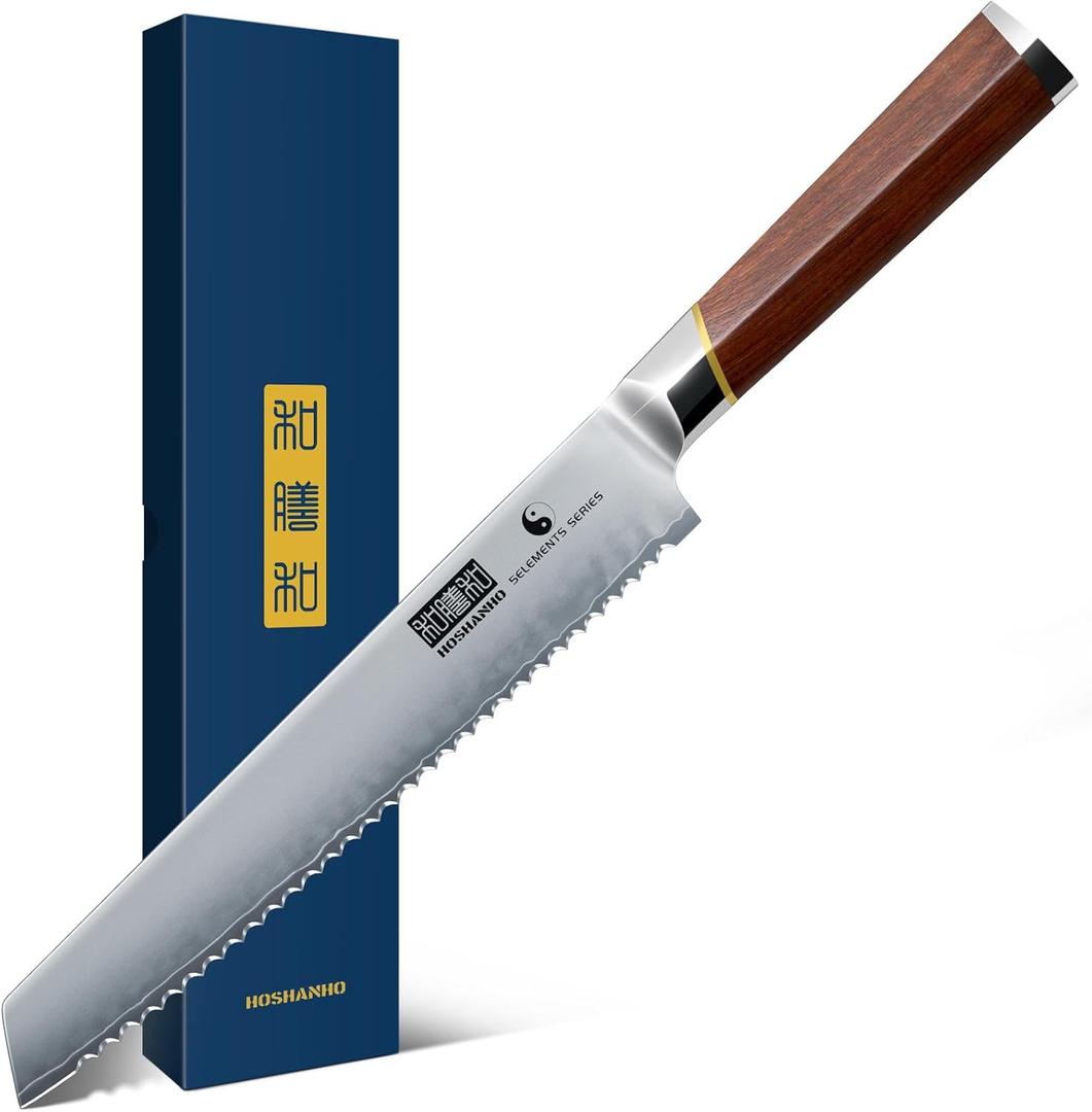 HOSHANHO Bread Knife 8 inch, Professional Japanese High Carbon Stainless Steel Serrated Bread Knife, Razor Sharp Bread Knife for Homemade Bread, Sourdough, Bagels, Cake