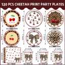 120PCS Cheetah Print Birthday Decorations Plates, Leopard Print Party Paper Plates Napkins and Cups, Leopard Cherry Theme Disposable Dinner Plate Tableware, Animal Print Plates Party Supplies Serve 30