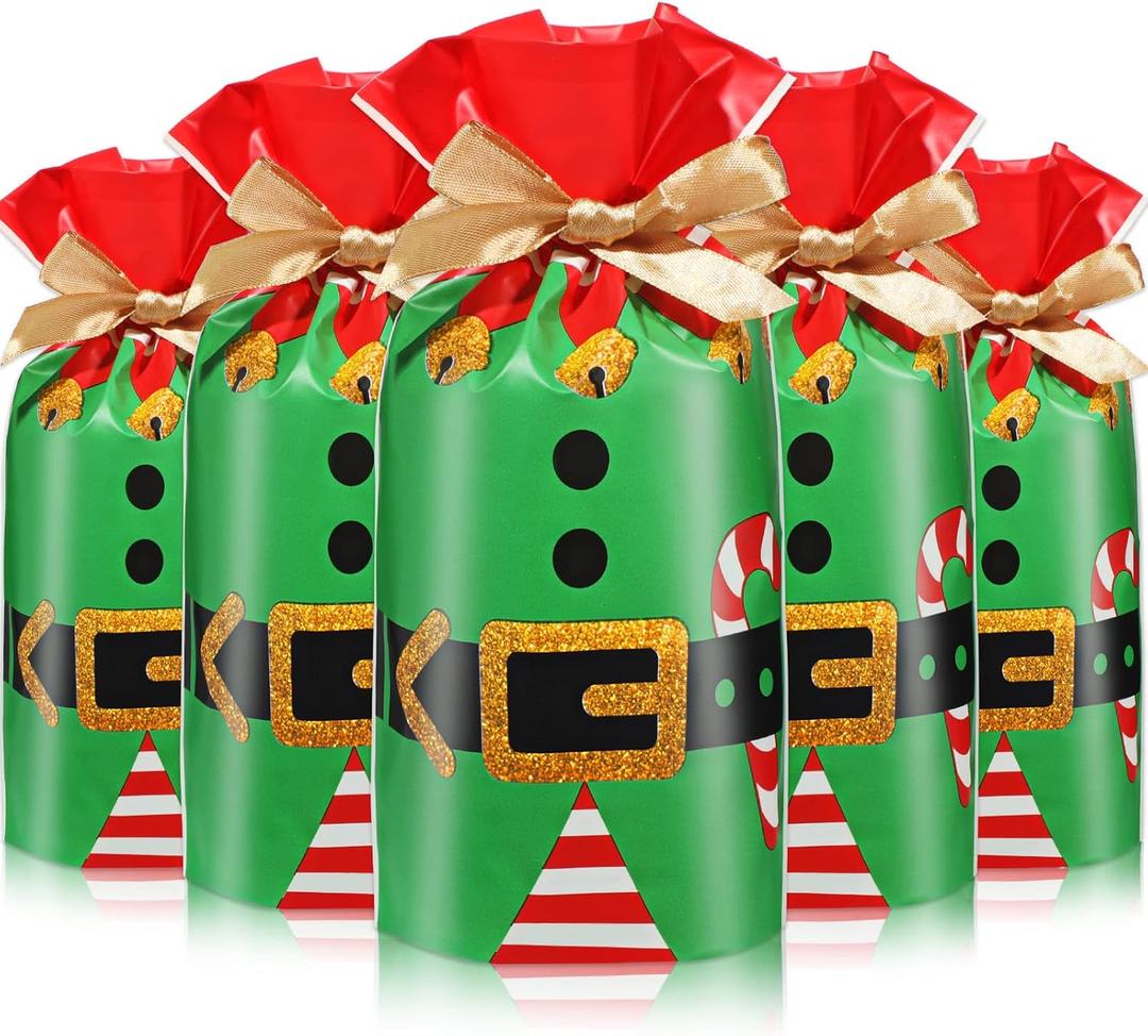 Tiamon 50 Pcs Christmas Drawstring Gift Bags Xmas Holiday Present Wrapping Bags Christmas Elf Gift Bag with Drawstring for Xmas Holiday Birthday Presents Party Favor Wrapping