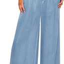 GRAPENT Wide Leg Pants for Women High Waisted Jeans Palazzo Pants Lightweight Summer Beach Flowy Trousers Y2K (Medium, Air Blue)