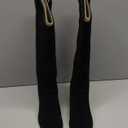 iiimmu Cowgirl Boots Women Knee High Boots Pointed Toe and Block Heel Cowboy Suede and Faux Leather Boots with Embroidered (6.5, Black)