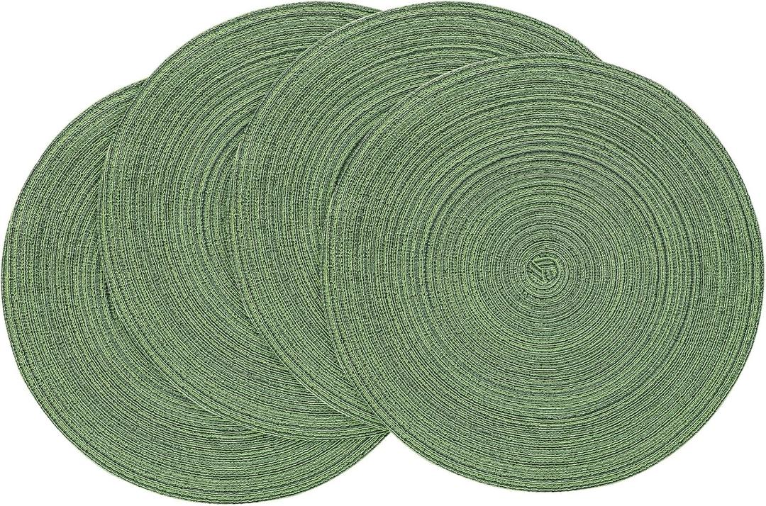 Floroom 15 Inch Round Braided Placemats Set of 4, Washable Heat Resistant Cotton Polyester Circle Place Mats for Kitchen Dining Table - Forest Green