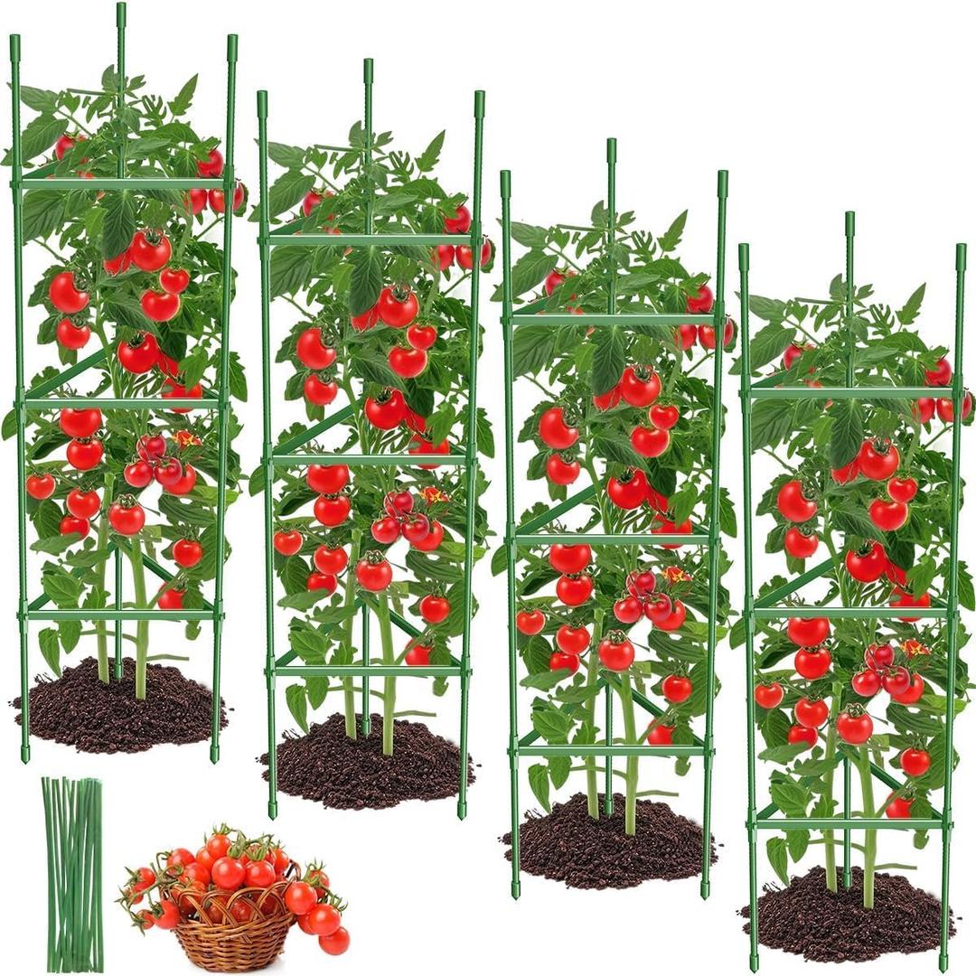 4PCS Tomato Cages for Garden, Tomato Trellis for Raised Garden Bed, 51.2" Tall Cage Plant Support for Pots, Gardening Supplies Trellis for Climbing Plants (4PCSHigh: 51.2 Inch)