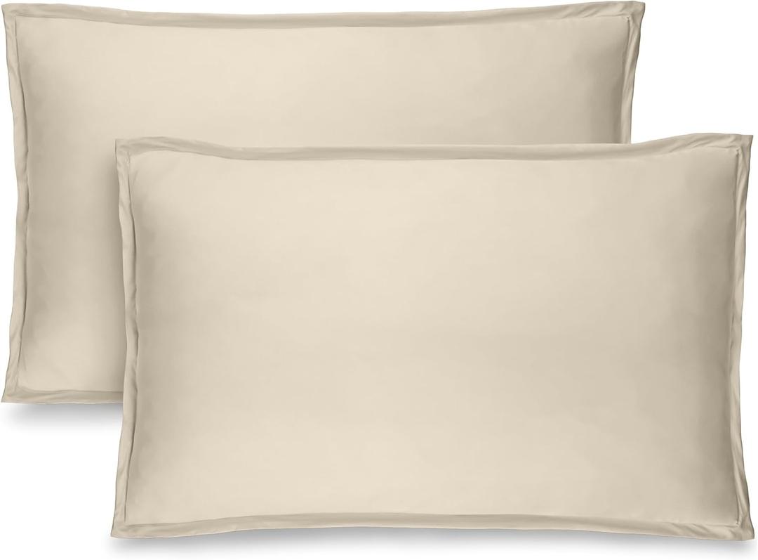Bare Home Standard Pillow Sham Covers - Set of 2 - Premium 1800 Ultra-Soft Microfiber - Double Brushed - Stain & Fade Resistant - Bed Pillow Shams - Pillows Not Included (Set of 2, Sand)