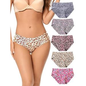 voenxe Seamless Underwear for Women,Hipster No Show Ladies Panties Line,Breathable Stretch Bikini,Invisible Workout Briefs,Comfortable Soft Undies,Gym Underpants,5 Pack Size M