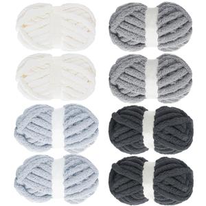 MABOZOO Assorted Chunky Yarn for Hand Knitting 8 Pack, Fluffy Jumbo Chenille Yarn, Soft Plush Yarn Bulky, Giant Thick Fuzzy Yarn for Arm Knitting,Cream & Multi Grey(31.7 yds,8 oz Each Skein)