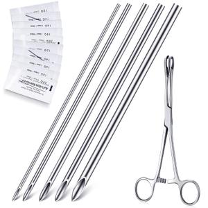 Chumia Piercing Kit 100 Pcs Piercing Needle with 1 Pcs Clamps Stainless Forceps Clamp Hollow Needle Mixed Sizes 12g 14g 16g 18g 20g for Ear Nipple Belly Tongue Body Tools
