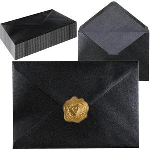 A7 Self-Sealing Black Envelopes 50 Pcs - 5x7 Inches (5.317.67in) Premium 120g Pearl Glitter Paper - Printable & Writable for Wedding, Party Invitations - Includes Gold Sealing Stickers