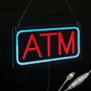 ATM Neon Sign, Small Size, 12"6", USB Powered, 9 Levels of Brightness, Suitable for Bank Supermarket Convenience, Easy to Install on Store Wall Window as Room Decoration (Red, Transparent Acrylic)