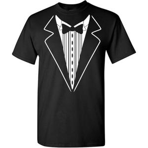Tuxedo Shirts for Men Novelty Graphic Funny Formal Classic Black White Tux Print Casual Wedding Bachelor Prom T-Shirt (Large)