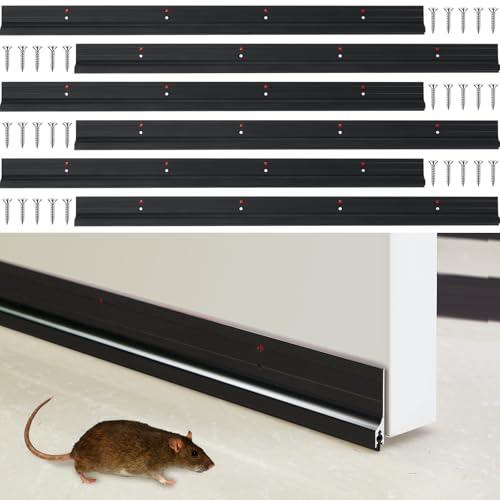 Gisafai 6 Pcs 36'' Metal Door Draft Stopper, Aluminum Door Sweep Mouse Stopper Mice Seal Strip, Noise Blocker Sweep for Keep Rodents Pests Out, Enhanced Weather Sealing, Easy to Install (Black)