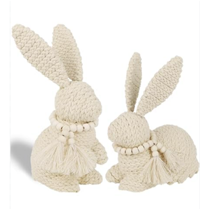 2 Pack Easter Bunny Figurines Decor, Rabbit Figurine Table Decorations, Spring Bunnies Decoration Cotton Woven Statue for Home Indoor Centerpieces Fireplace Farmhouse Gifts (Beige)