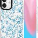 ChiCsFleur for iPhone 16 Case, TPU Phone case with Camera Protection for Women Girls Teens - Light Blue Chinoiserie Nature Peony Minimalist Floral Elegant Artistic Sorority Aesthetic Unique (Peonelle)