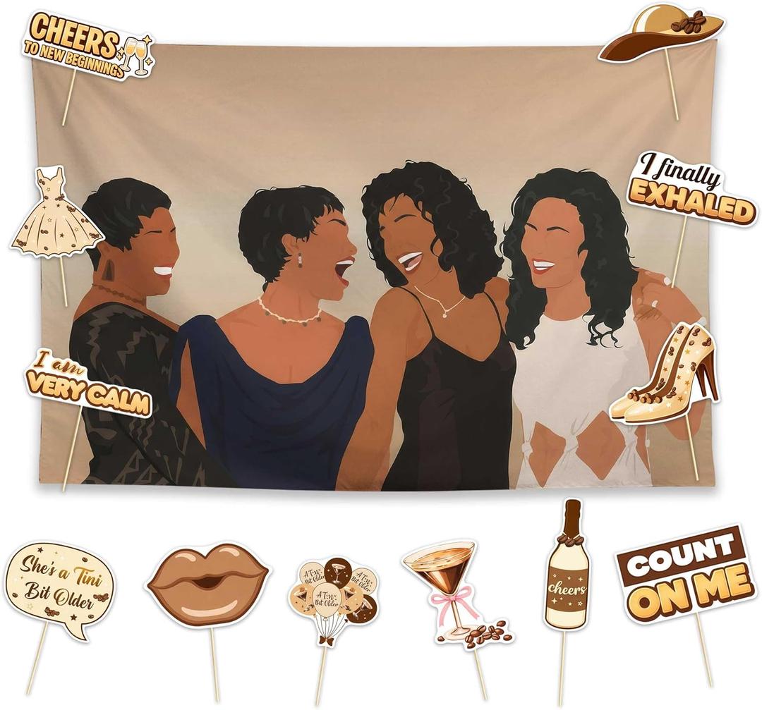 Allenjoy Waiting To Exhale Party Decorations Set - 13 Piece Kit with 59"x35" Backdrop, 12 Photo Booth Props, Decor Supplies, Favors for Girls Daughter Women Fans Teens