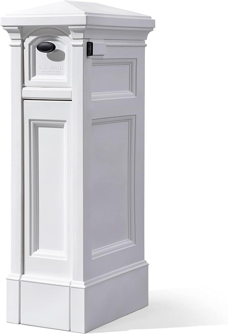 Step2 Atherton Reserve Storage Mailbox & Post, Extra Storage, Weather Resistant, Large Outdoor Mailboxes, Made of Durable Plastic, Easy to Install, Flag Included, Classic White