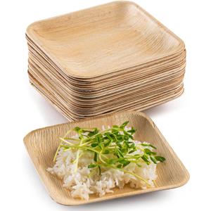 brheez Palm Leaf Plates 100 Ct (6 Inch) - Eco Friendly, Compostable & Biodegradable  Elegant Bamboo Look Disposable Party Plates are Heavy Duty and More Environmentally Friendly than Paper Plates (6" Square Plates)