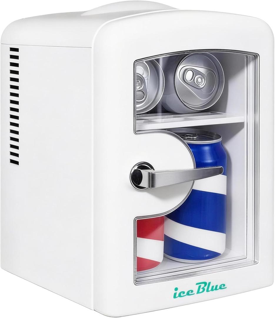 Iceblue Mini Fridge, Skincare Fridge with Viewing Window, 4 Liter /6 Cans Compact Mini Makeup Fridge for Beauty & Beverages, Tiny Fridge for Bedroom, Car, Office, Dorm, Gift (White)