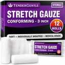 Conforming Stretch Gauze Rolls 3 Inch - Pack of 12 White Sterile Gauze Wrap for Wounds - Good for Sprained Ankles, Wrists, and More