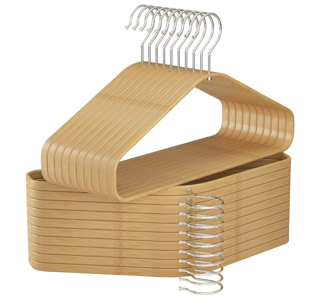 Bamboo Hangers - Durable & Slim Coat Hanger - Suit Hangers with 360-Degree Rotatable Hook, Suit Hangers for Clothes, Jacket, Shirt, Tank Top, Pant (Natural, 48 PCS)