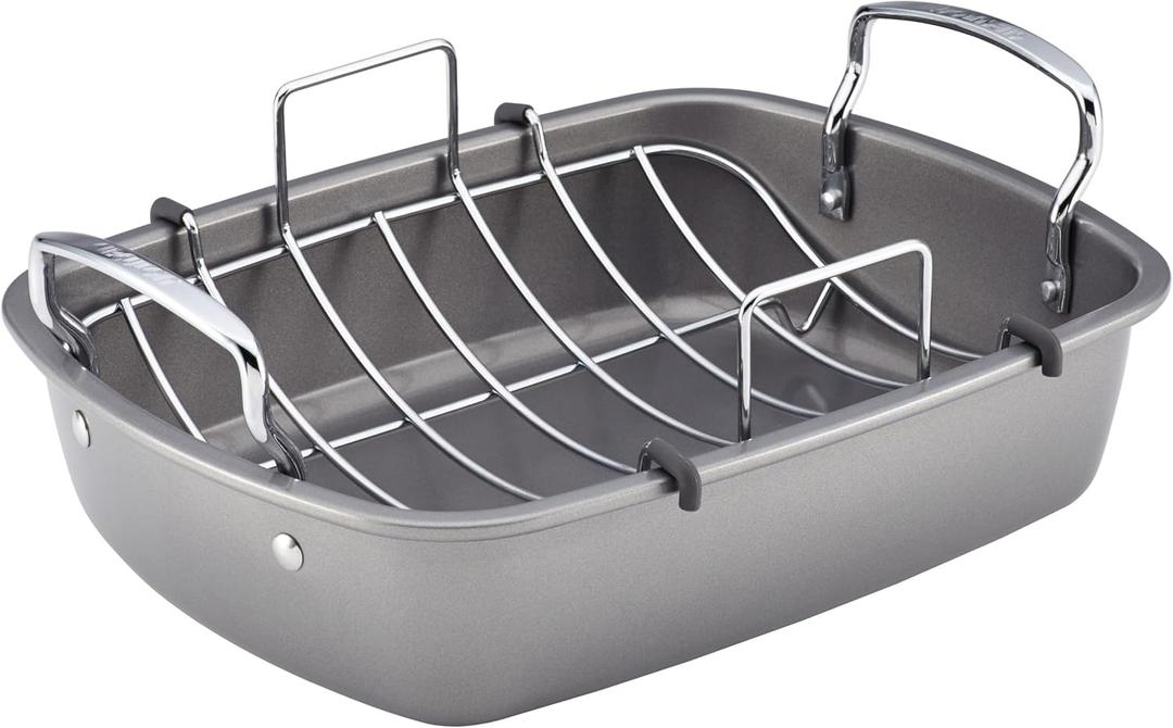 Circulon Total Bakeware Nonstick Roaster, Roasting Pan with Rack, 17-Inch x 13-Inch, Gray
