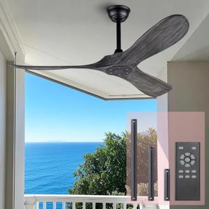52 Inch Ceiling Fan Without Light Wood Outdoor Ceiling Fans for Patios 3 Blade Propeller Modern Outside Waterproof Ceiling Fan No Light for Living Room Bedroom with Remote ControlGrey (Brushed Grey Blades + Black Body)