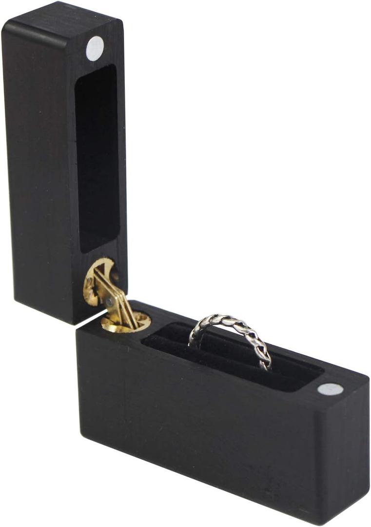 UOOOM Wood Ring Box Portable Jewelry Box Slim Jewelry Case for for Proposal Wedding Engagement Anniversary Valentine's Day (Black)