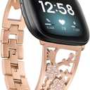 Stainless Steel Bracelet Compatible with Fitbit Sense 2/Sense/Versa 4/Versa 3, Women Bling Replacement Bands Dressy Luxurious Wristbands for Ladies